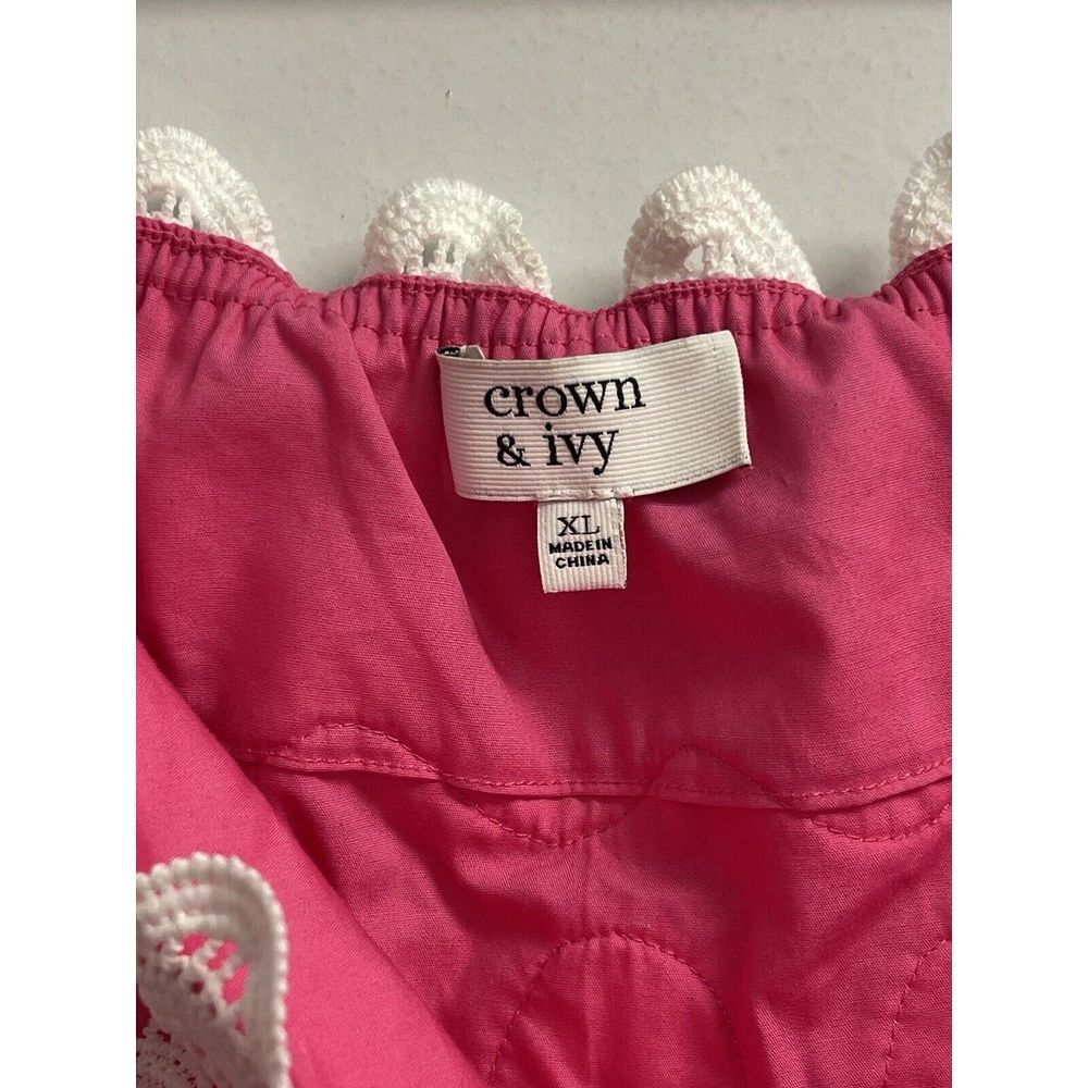 Crown Ivy Off Shoulder Shirt Women's XL Pink Crochet Lace Trim Cotton 3/4 Sleeve - Picture 5 of 5
